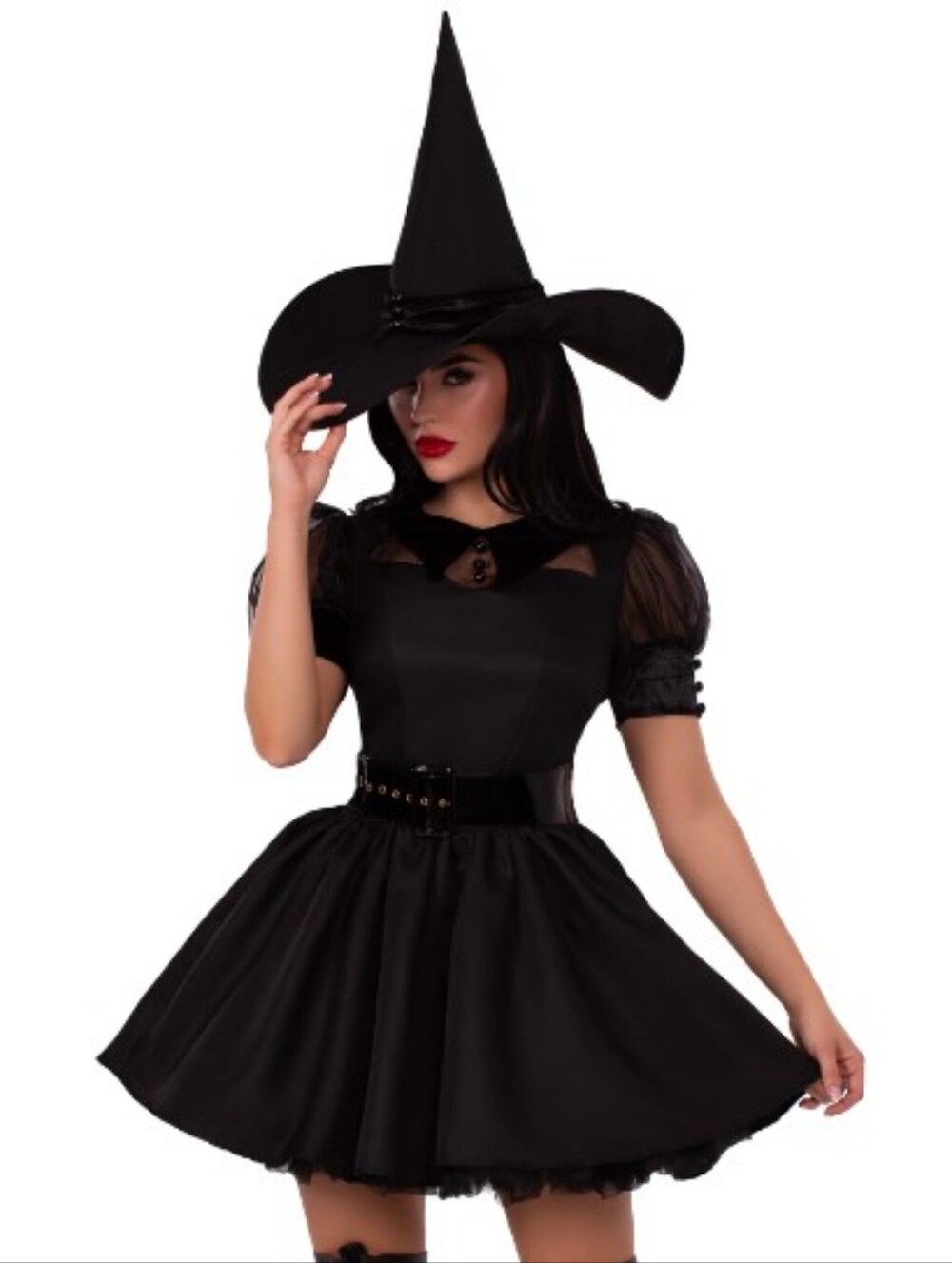 Classic Witch Costume Dress and Hat - Black